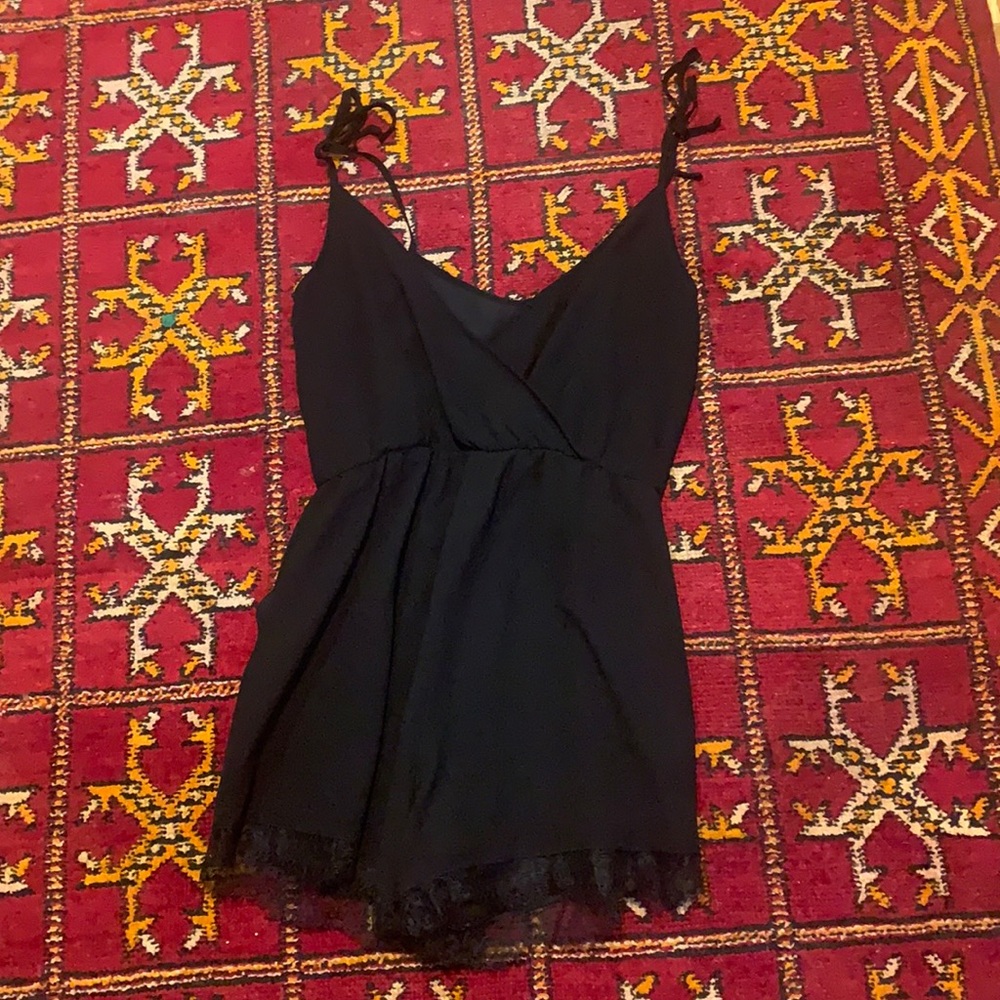 Cute Black Romper with Lace Trim